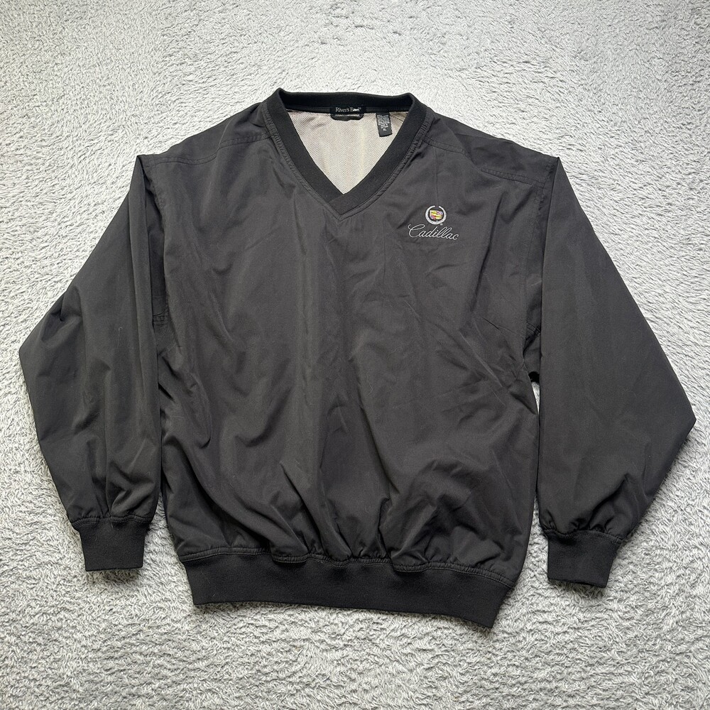 Cadillac Golf Pullover Windbreaker Mens XL Black V-Neck Mesh Lining